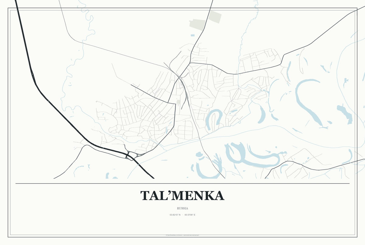 Tal’menka, Russia City Map Aluminum Sign in Gallery Air style