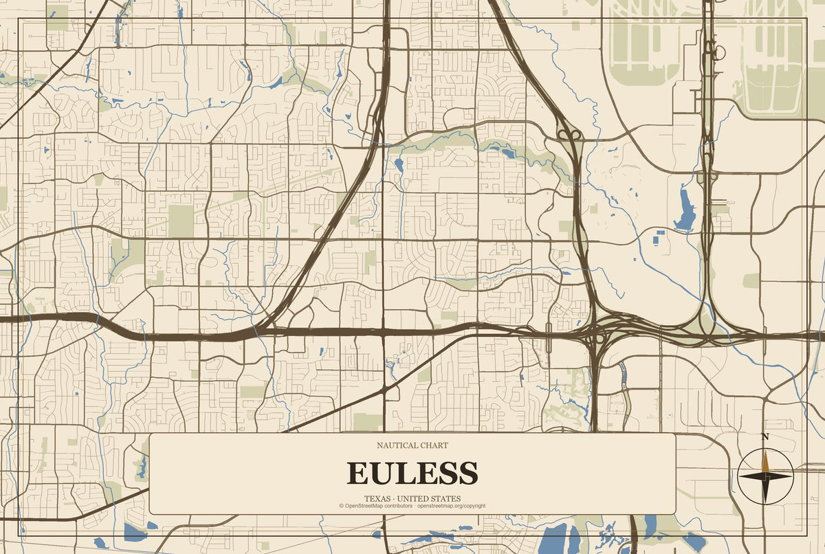 Euless, Texas City Map Aluminum Sign in Heritage Nautical style