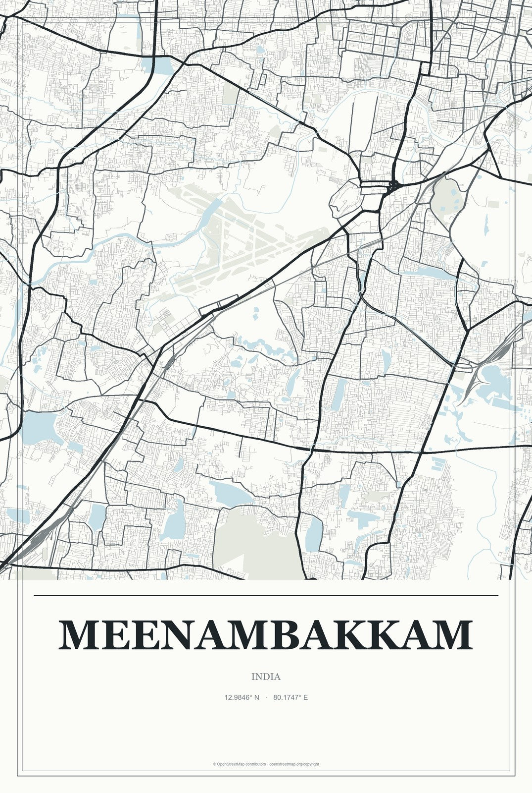 Meenambakkam, India City Map Aluminum Sign in Gallery Air style