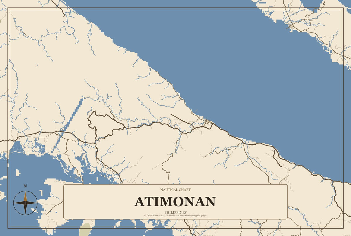 Atimonan, Philippines City Map Aluminum Sign in Heritage Nautical style