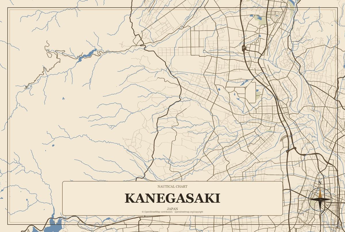 Kanegasaki, Japan City Map Aluminum Sign in Heritage Nautical style