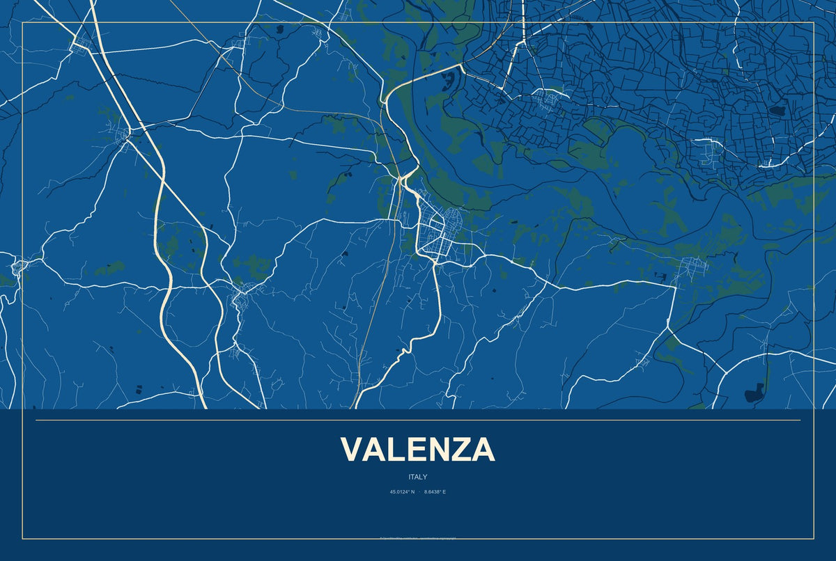 Valenza, Italy City Map Aluminum Sign in Harbor Cobalt style