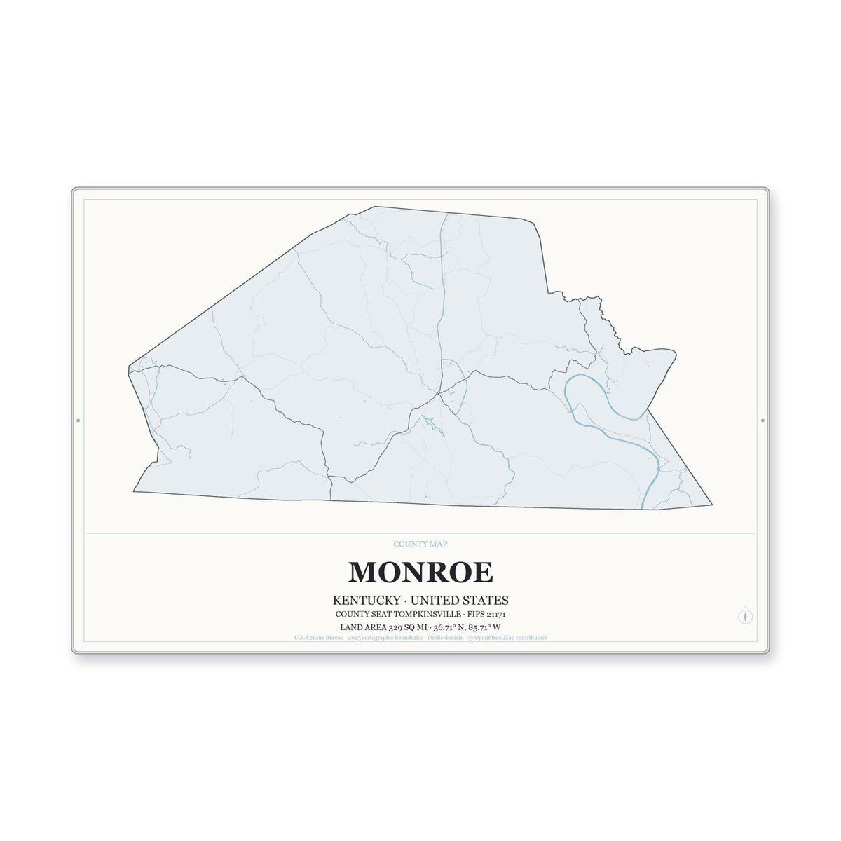 Monroe County, Kentucky Map Aluminum Sign in Gallery Air style