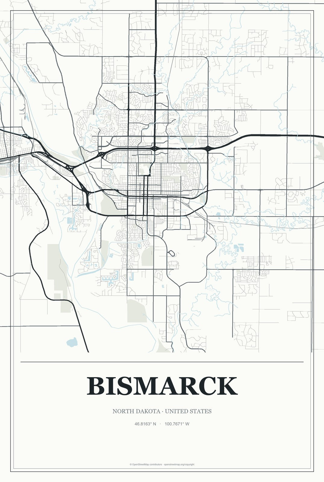 Bismarck, North Dakota City Map Aluminum Sign in Gallery Air style