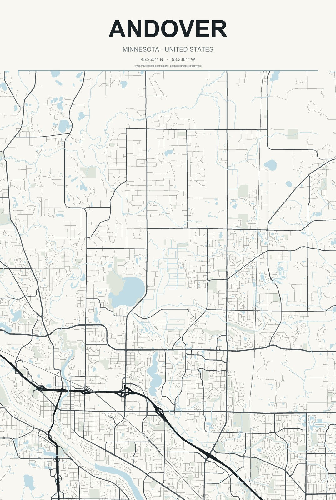 Andover, Minnesota City Map Aluminum Sign in Headline Atlas style