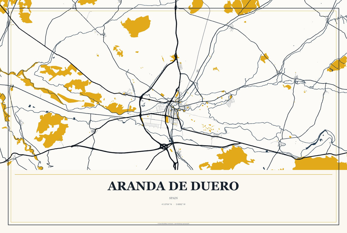 Aranda de Duero, Spain City Map Aluminum Sign in Citrine Modern style