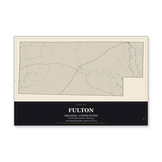 Fulton County, Arkansas Map Aluminum Sign in Museum Plaque style