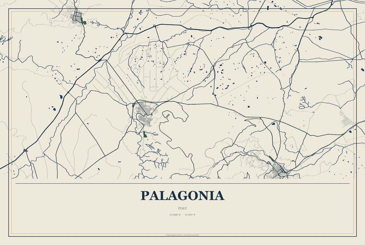 Palagonia, Italy City Map Aluminum Sign in Coastal Cutout style