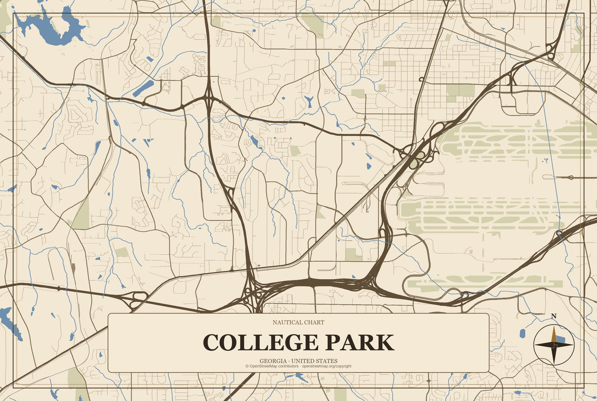 College Park, Georgia City Map Aluminum Sign in Heritage Nautical style