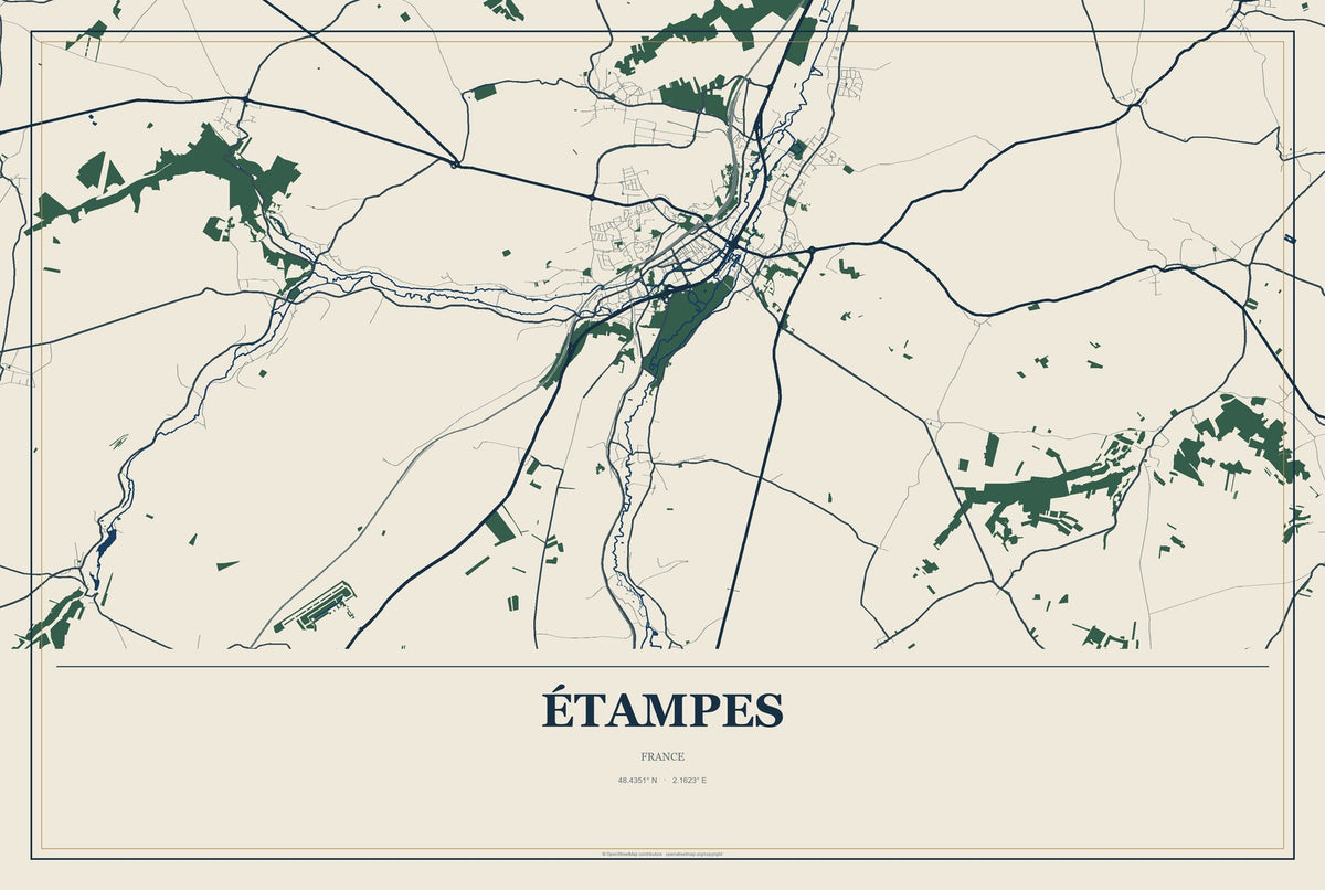Étampes, France City Map Aluminum Sign in Coastal Cutout style