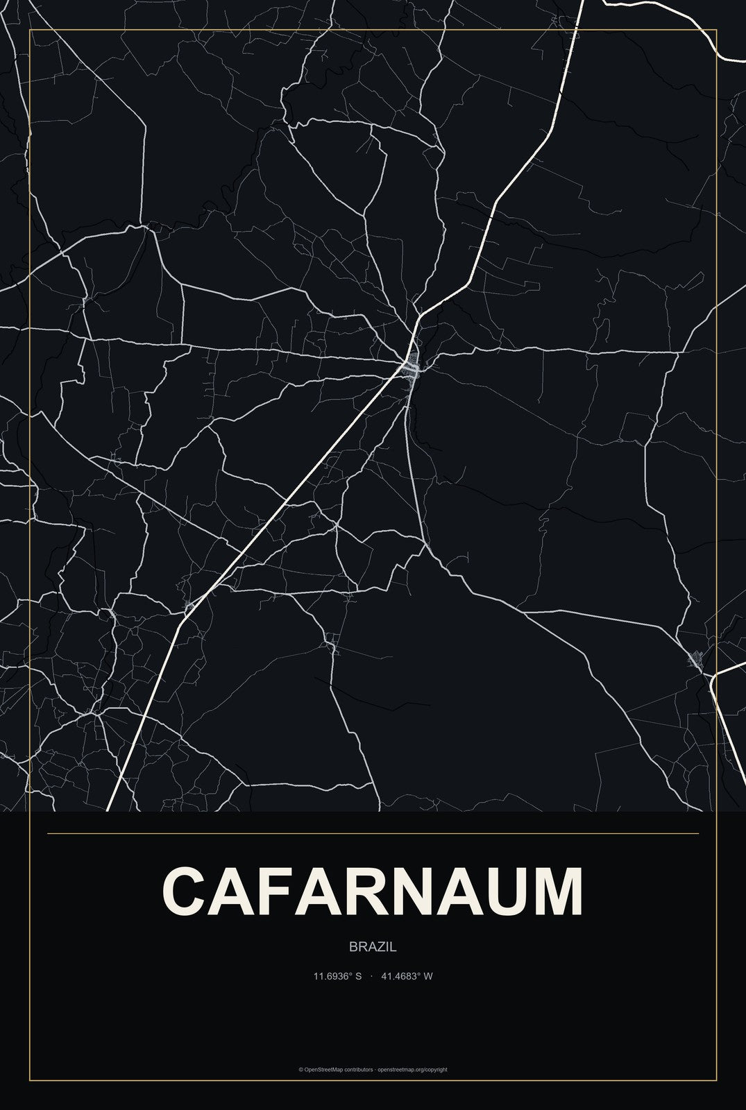 Cafarnaum, Brazil City Map Aluminum Sign in Metropolitan Noir style