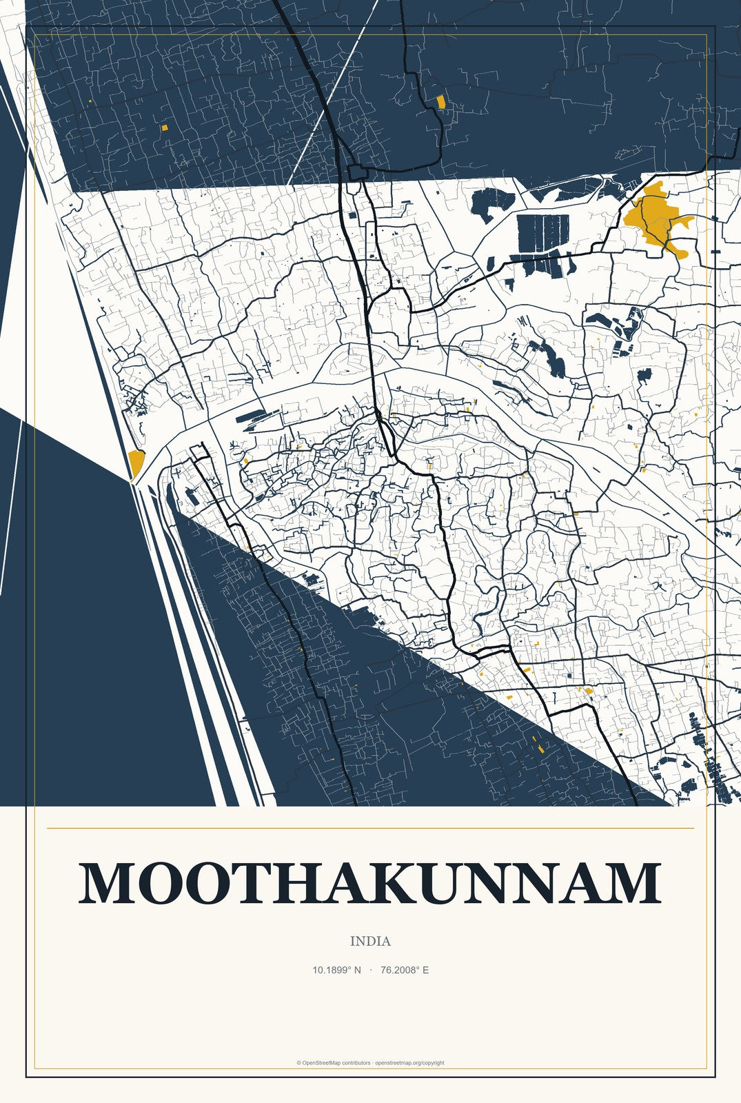 Moothakunnam, India City Map Aluminum Sign in Citrine Modern style