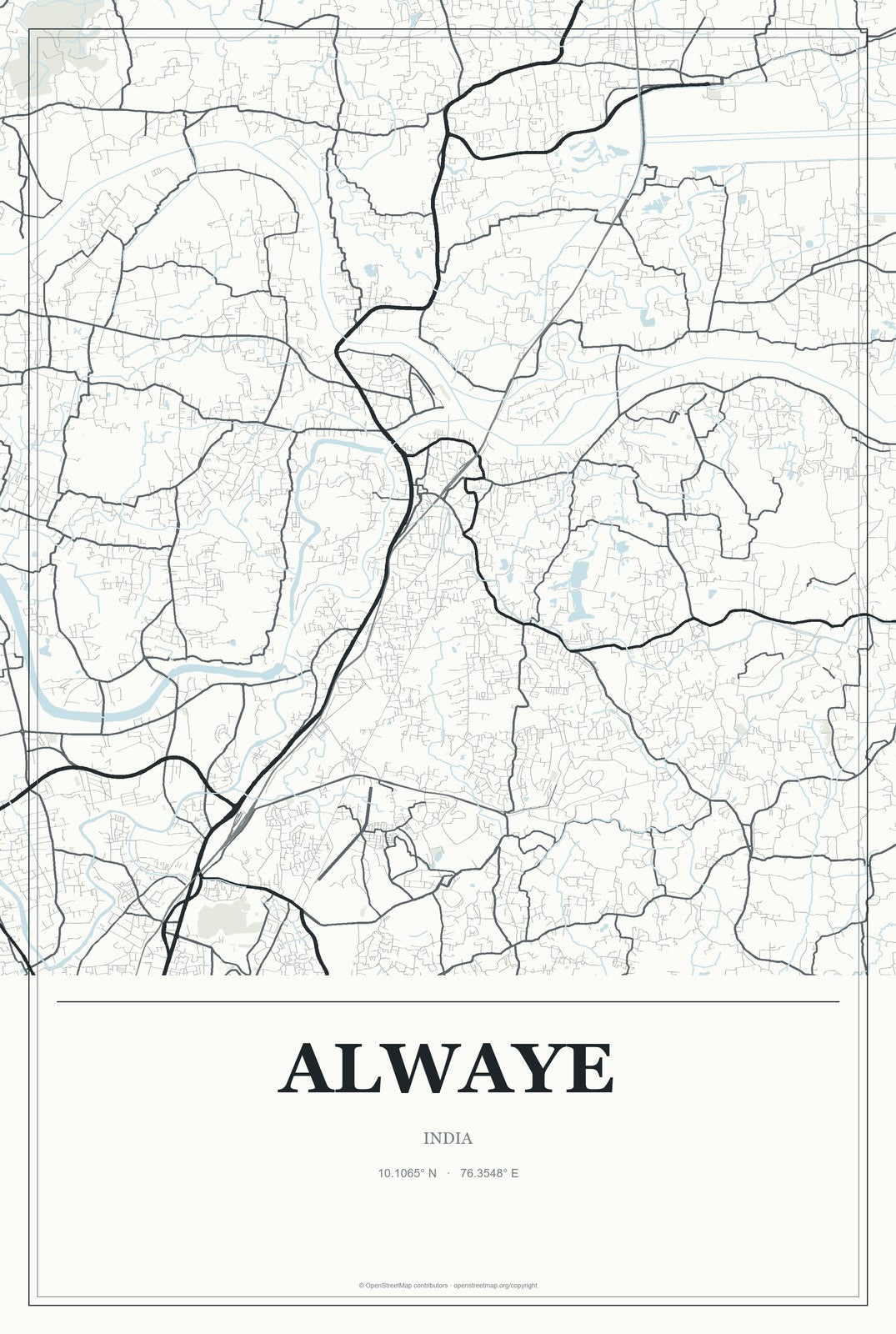 Alwaye, India City Map Aluminum Sign in Gallery Air style