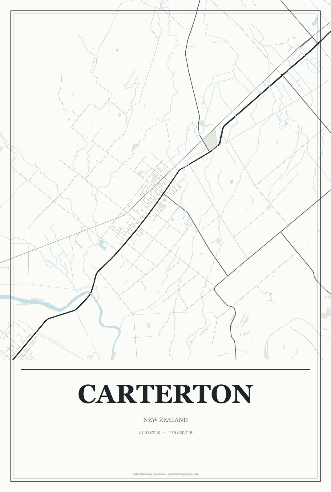 Carterton, New Zealand City Map Aluminum Sign in Gallery Air style