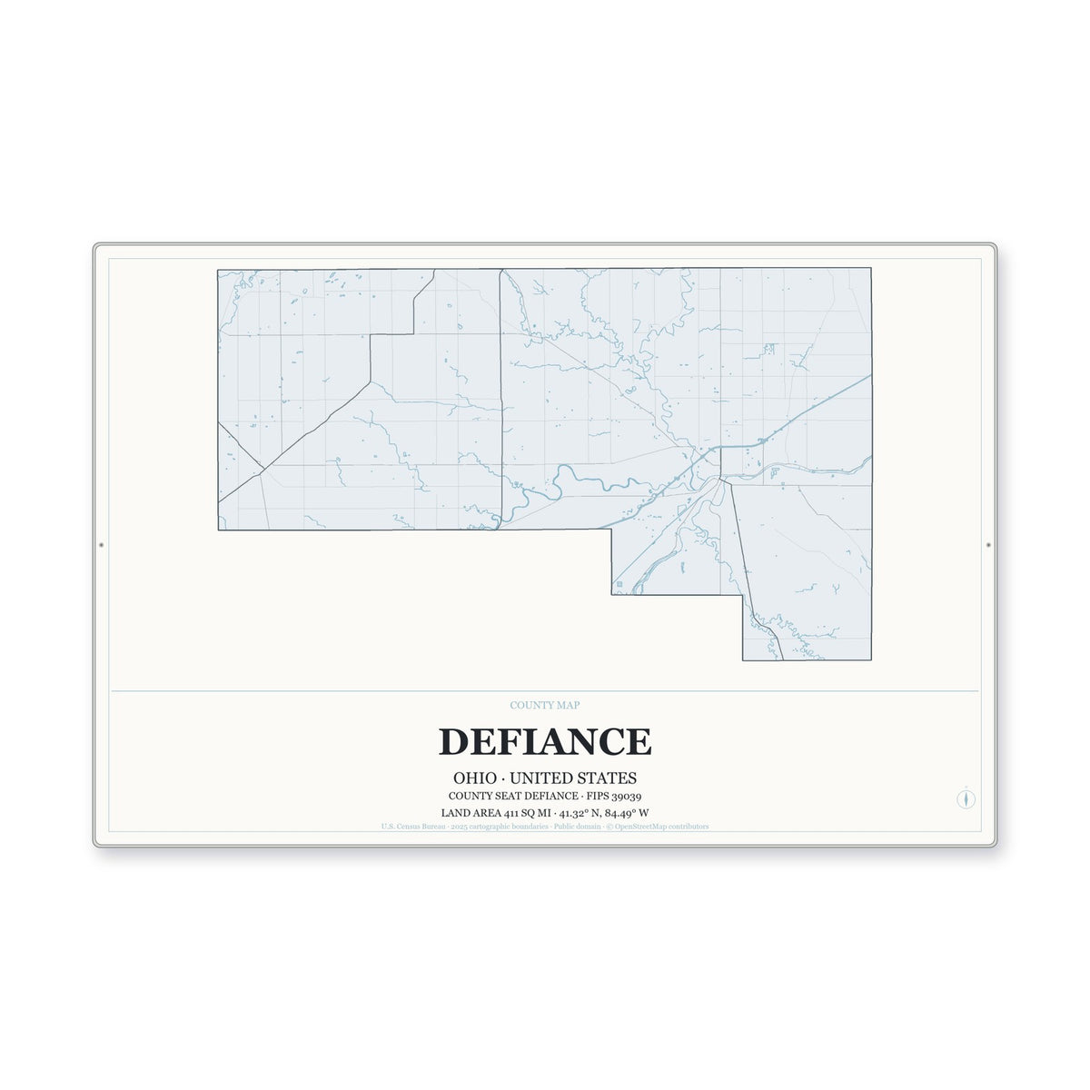 Defiance County, Ohio Map Aluminum Sign in Gallery Air style