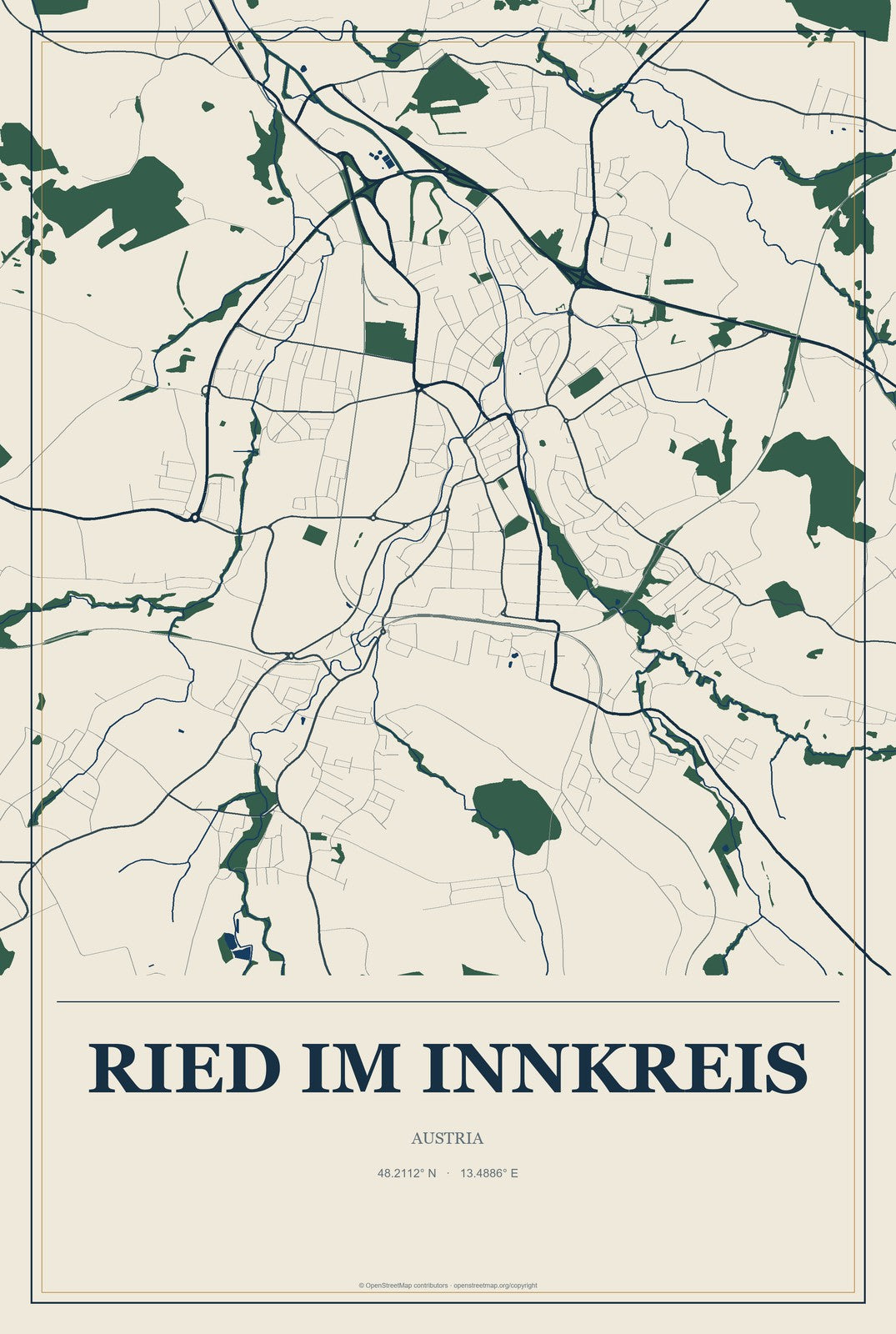 Ried im Innkreis, Austria City Map Aluminum Sign in Coastal Cutout style