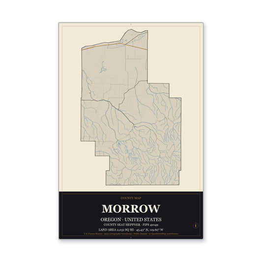 Morrow County, Oregon Map Aluminum Sign in Museum Plaque style