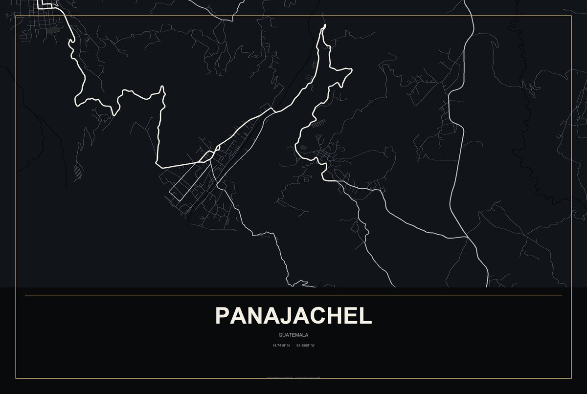 Panajachel, Guatemala City Map Aluminum Sign in Metropolitan Noir style