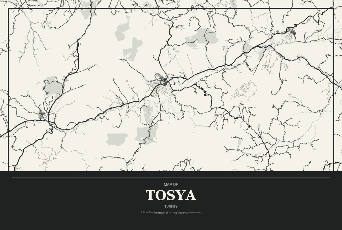 Tosya, Turkey City Map Aluminum Sign in Museum Plaque style