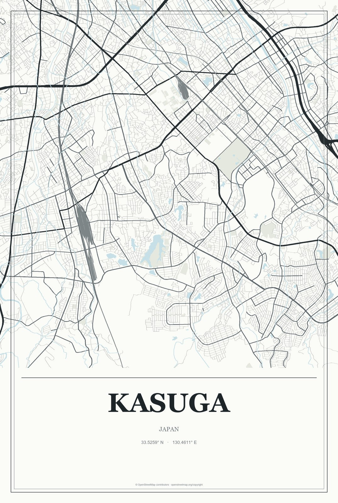 Kasuga, Japan City Map Aluminum Sign in Gallery Air style
