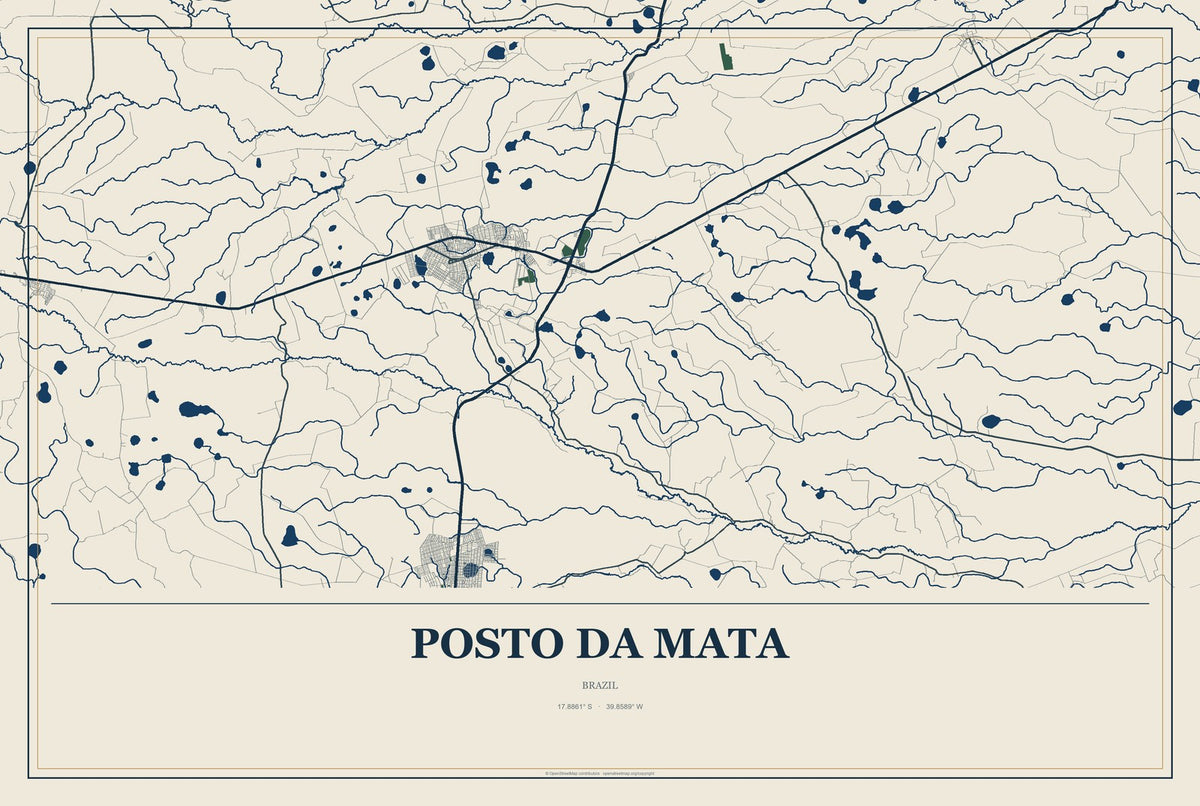 Posto da Mata, Brazil City Map Aluminum Sign in Coastal Cutout style