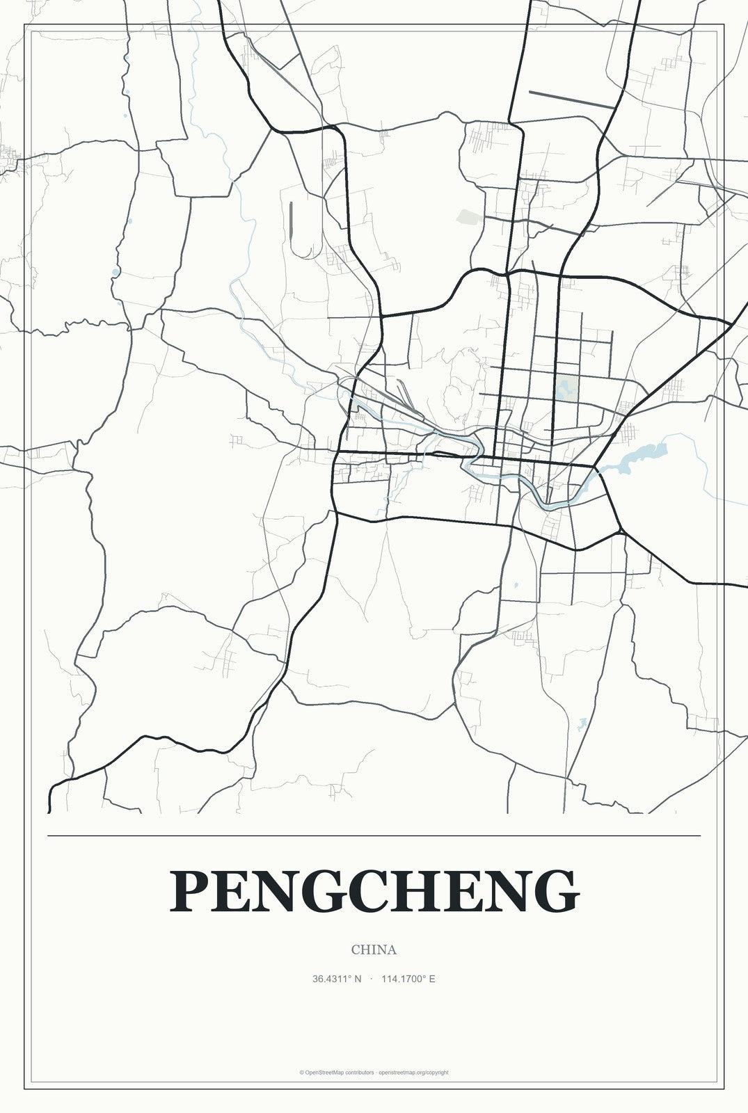 Pengcheng, China City Map Aluminum Sign in Gallery Air style