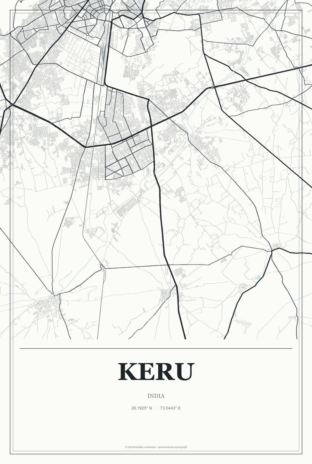 Keru, India City Map Aluminum Sign in Gallery Air style