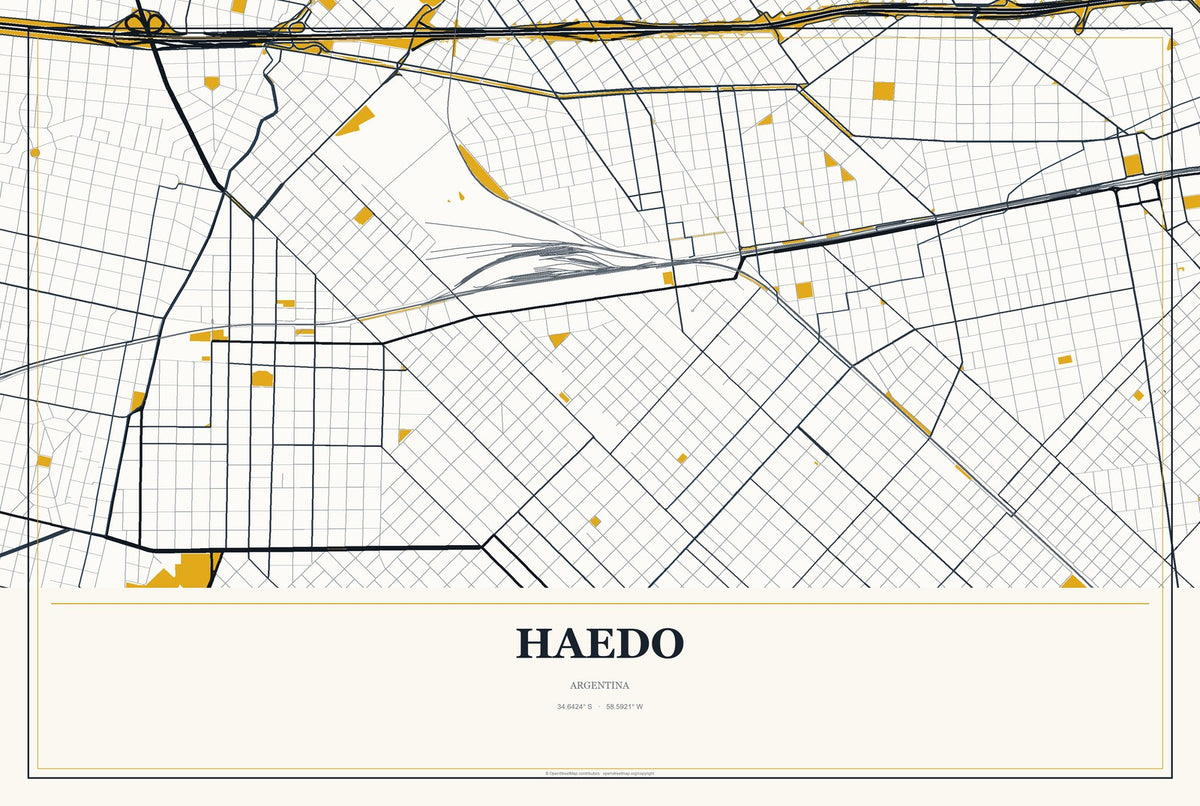 Haedo, Argentina City Map Aluminum Sign in Citrine Modern style