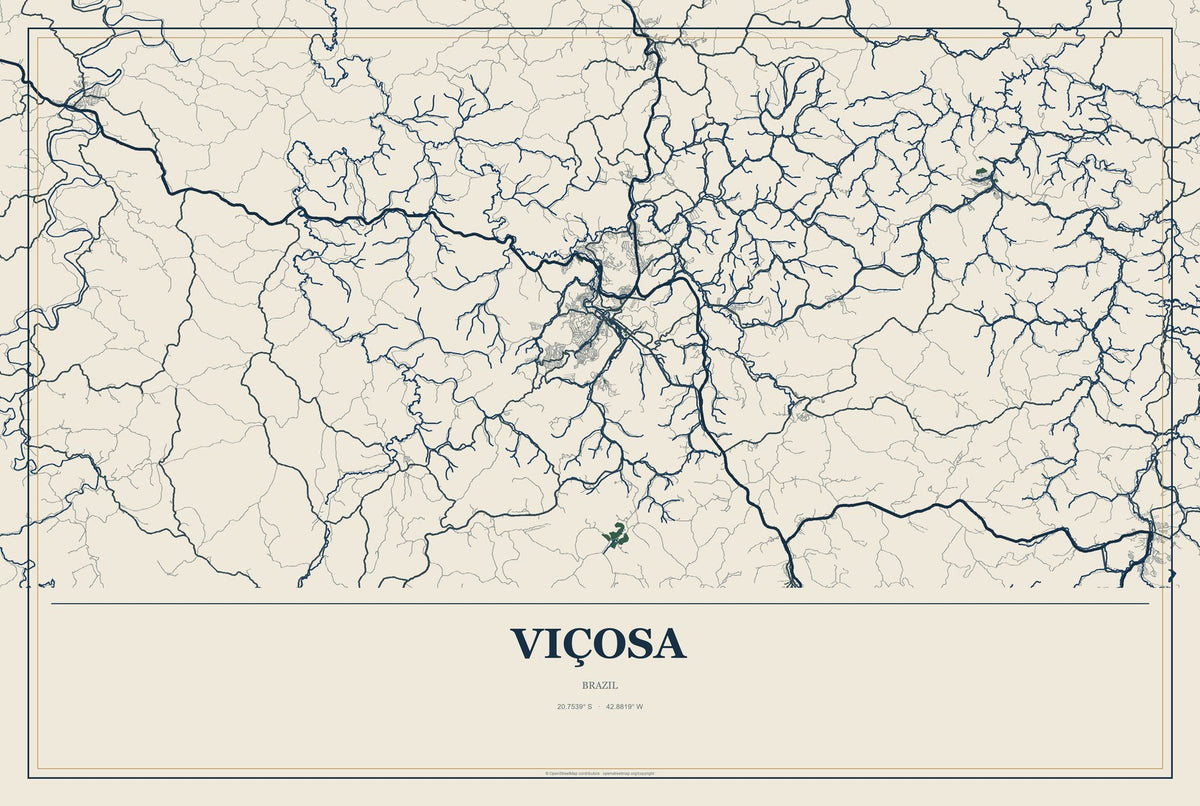 Viçosa, Minas Gerais, Brazil City Map Aluminum Sign in Coastal Cutout style