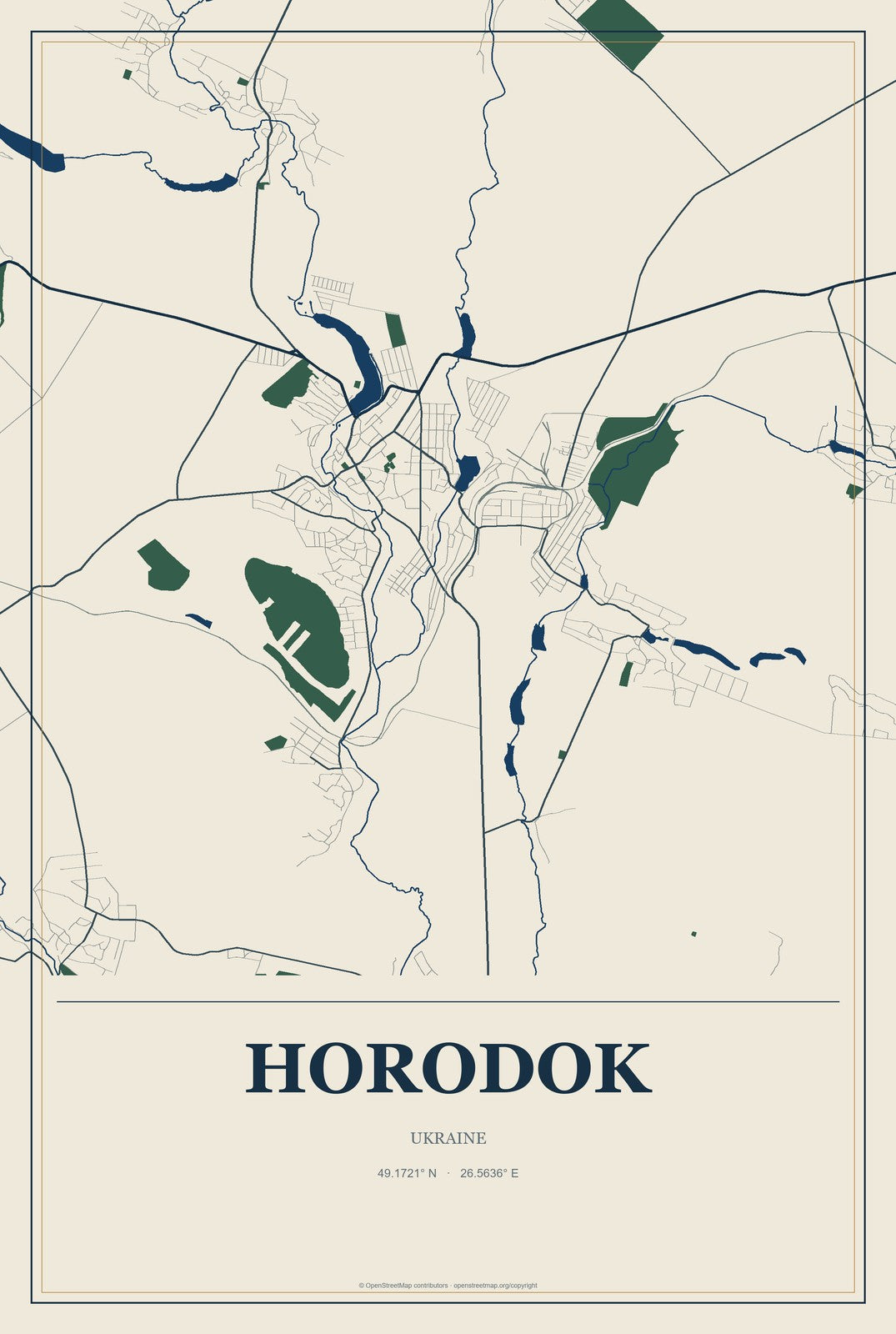 Horodok, Khmelnytskyi, Ukraine City Map Aluminum Sign in Coastal Cutout style