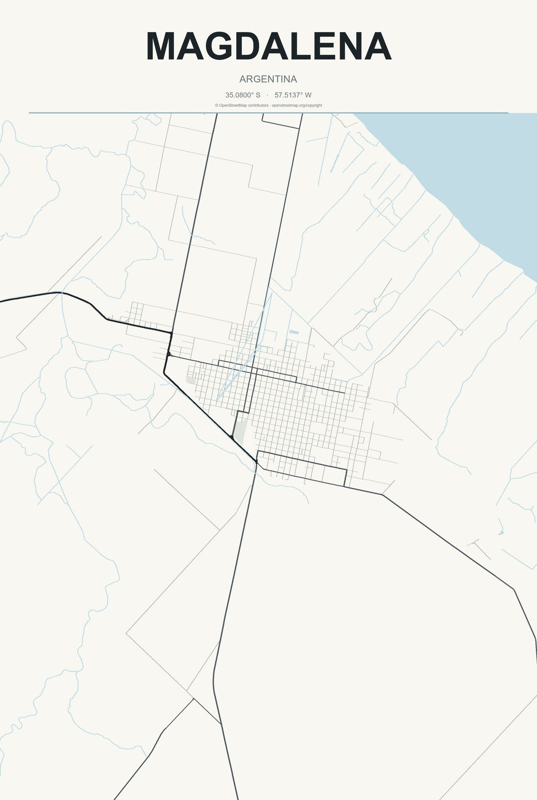 Magdalena, Argentina City Map Aluminum Sign in Headline Atlas style