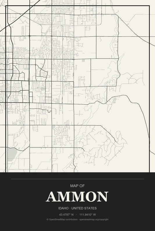 Ammon, Idaho City Map Aluminum Sign in Museum Plaque style