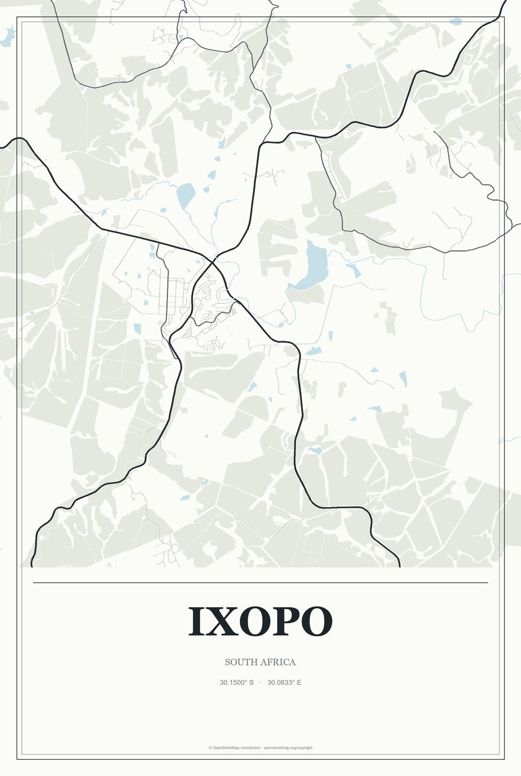 Ixopo, South Africa City Map Aluminum Sign in Gallery Air style
