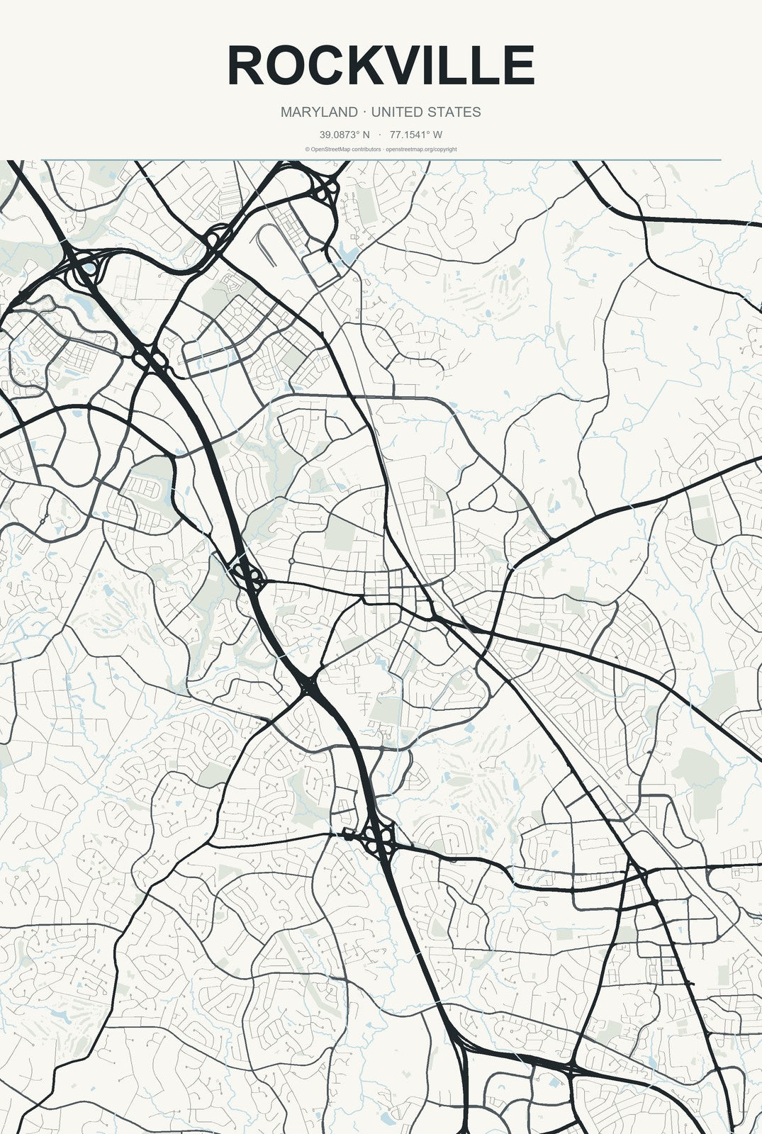 Rockville, Maryland City Map Aluminum Sign in Headline Atlas style