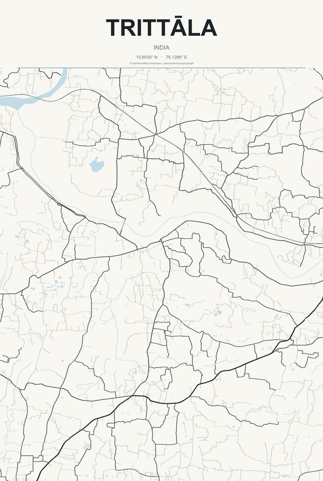 Trittāla, India City Map Aluminum Sign in Headline Atlas style