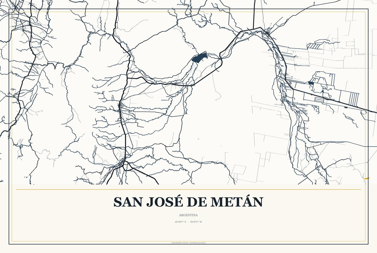 San José de Metán, Argentina City Map Aluminum Sign in Citrine Modern style