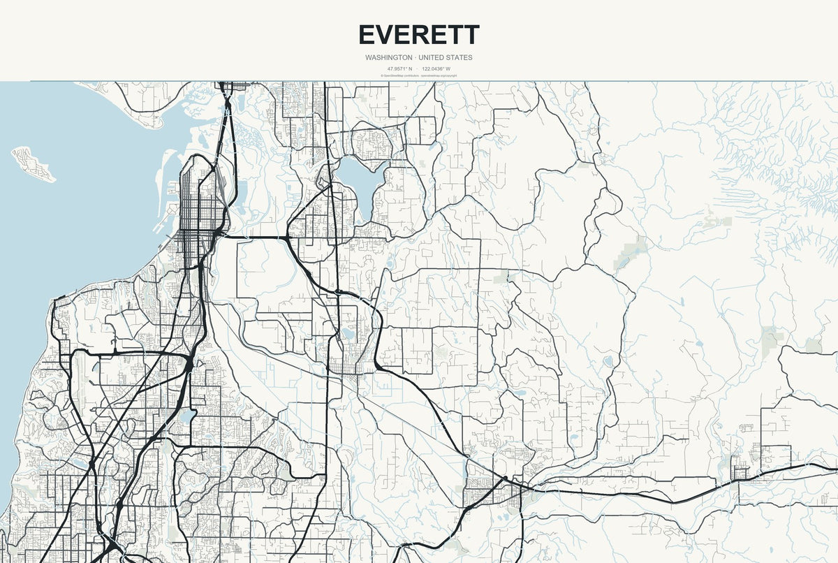 Everett, Washington City Map Aluminum Sign in Headline Atlas style