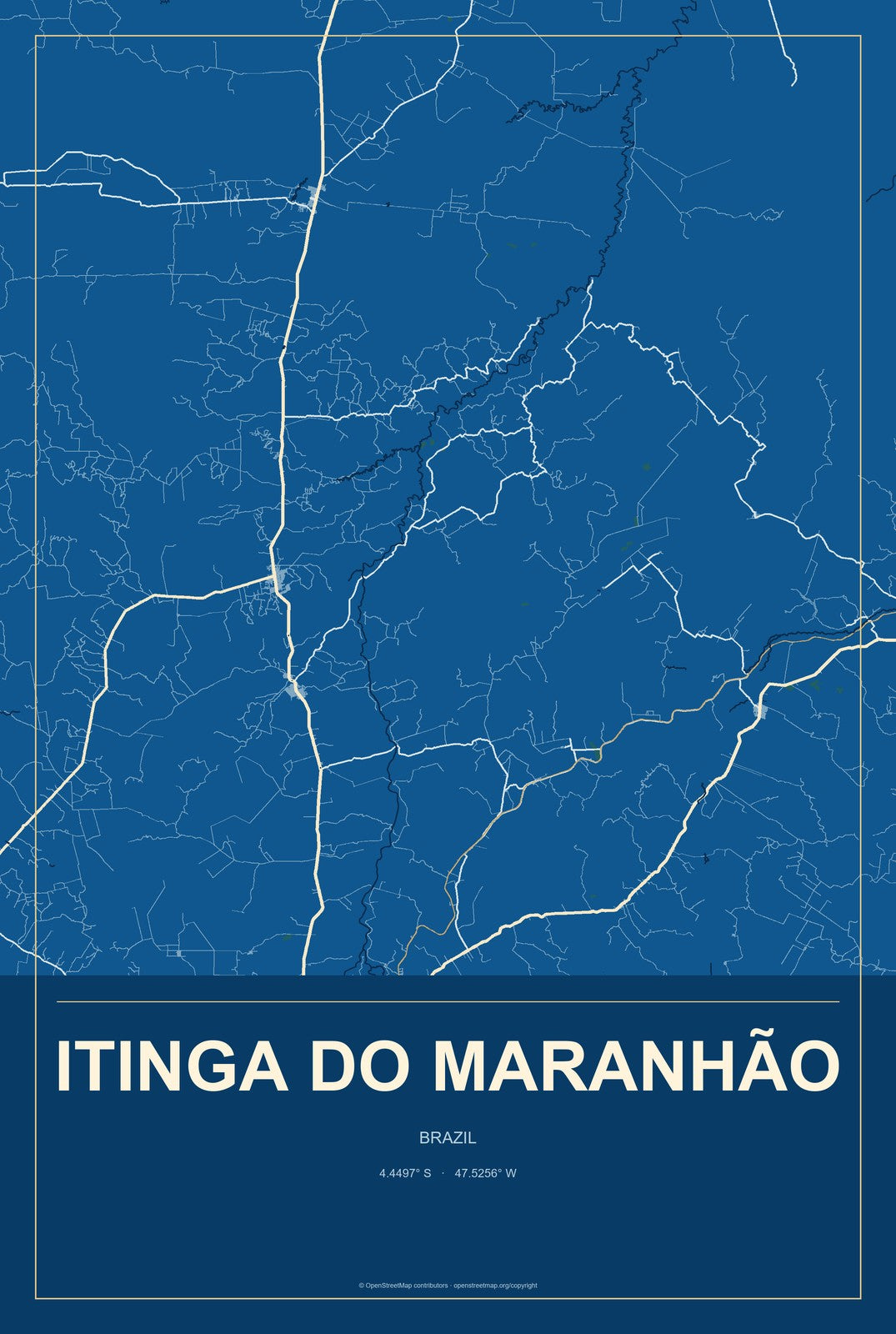 Itinga do Maranhão, Brazil City Map Aluminum Sign in Harbor Cobalt style