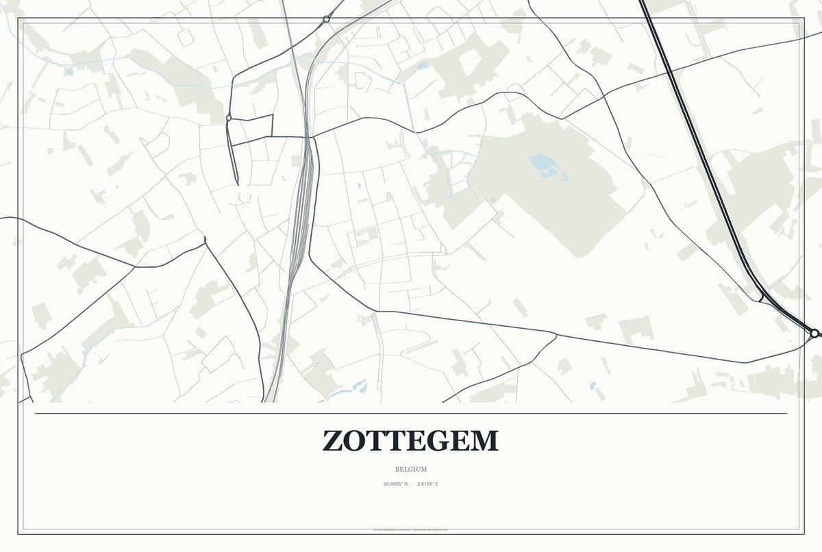 Zottegem, Belgium City Map Aluminum Sign in Gallery Air style