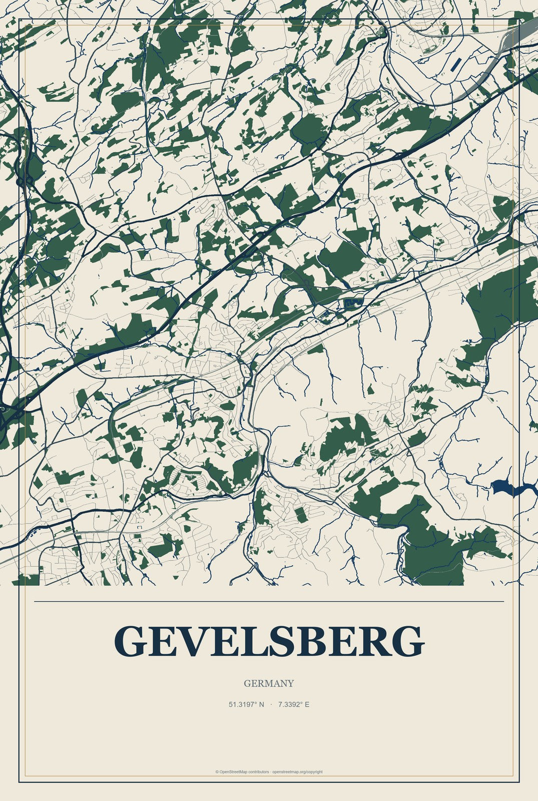 Gevelsberg, Germany City Map Aluminum Sign in Coastal Cutout style