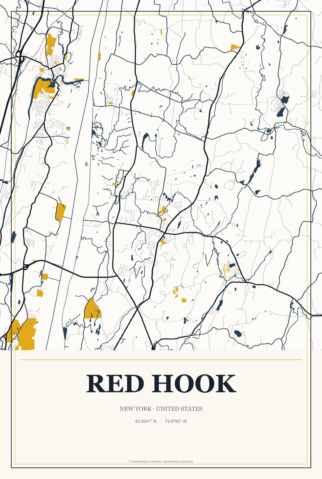 Red Hook, New York City Map Aluminum Sign in Citrine Modern style