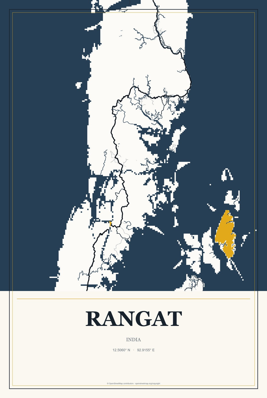 Rangat, India City Map Aluminum Sign in Citrine Modern style