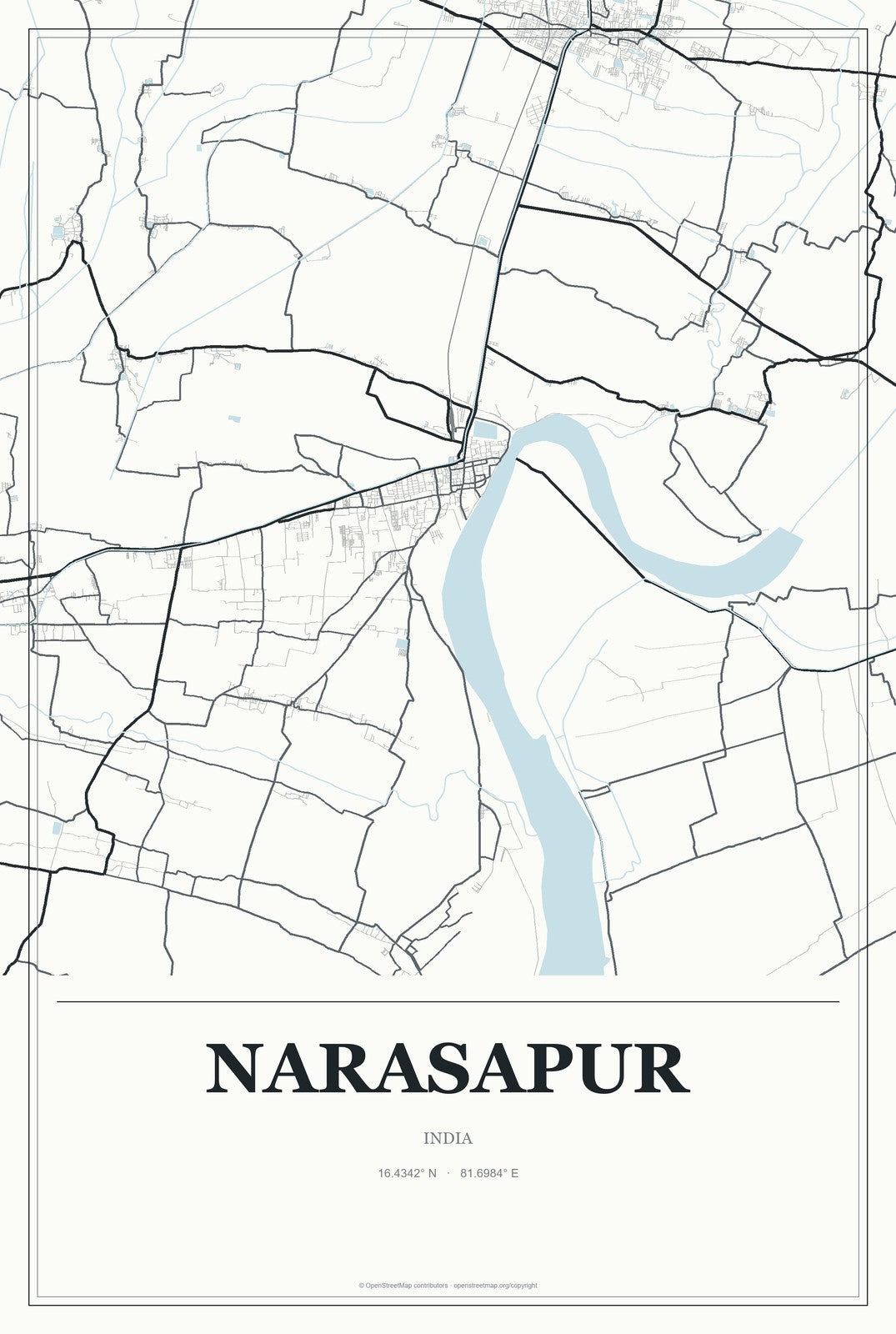 Narasapur, India City Map Aluminum Sign in Gallery Air style