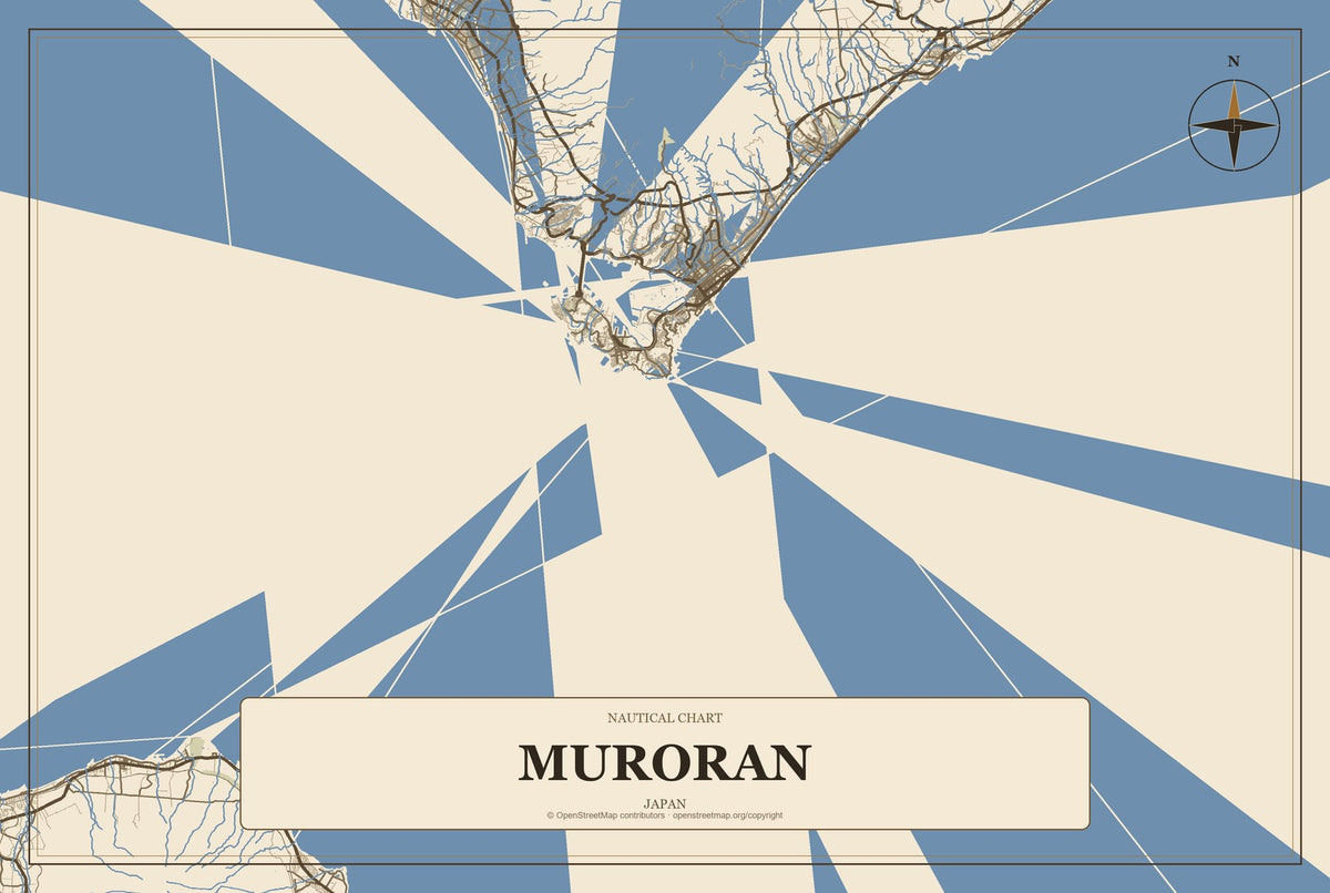 Muroran, Japan City Map Aluminum Sign in Heritage Nautical style