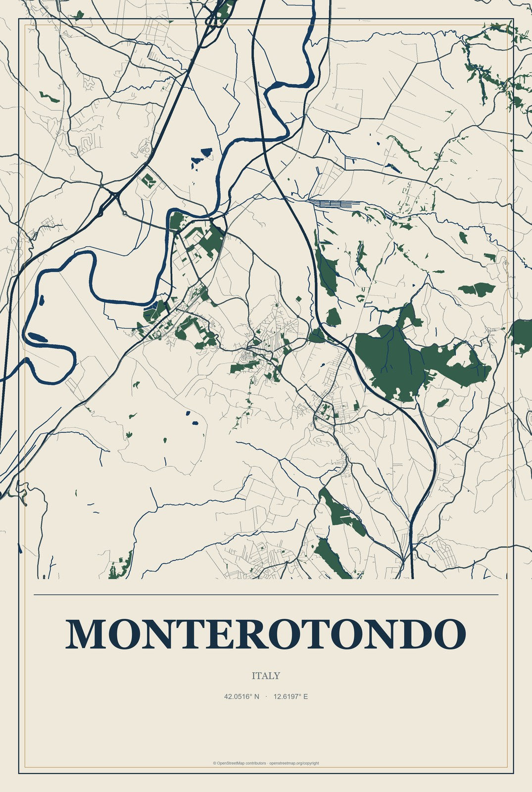 Monterotondo, Italy City Map Aluminum Sign in Coastal Cutout style