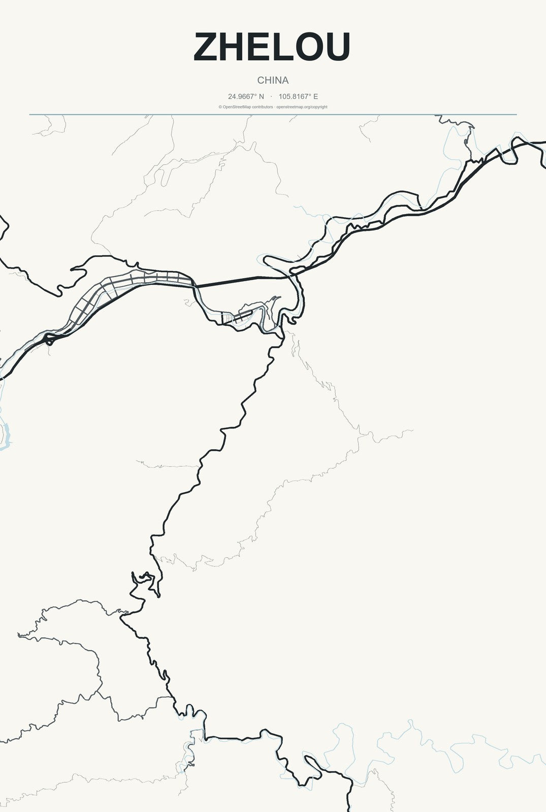 Zhelou, China City Map Aluminum Sign in Headline Atlas style
