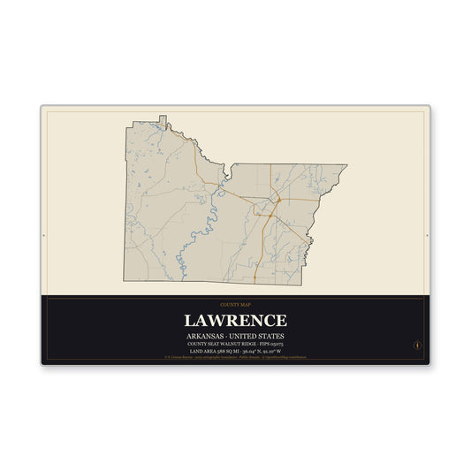 Lawrence County, Arkansas Map Aluminum Sign in Museum Plaque style