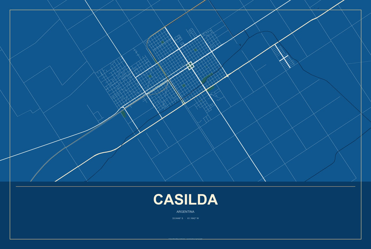 Casilda, Argentina City Map Aluminum Sign in Harbor Cobalt style