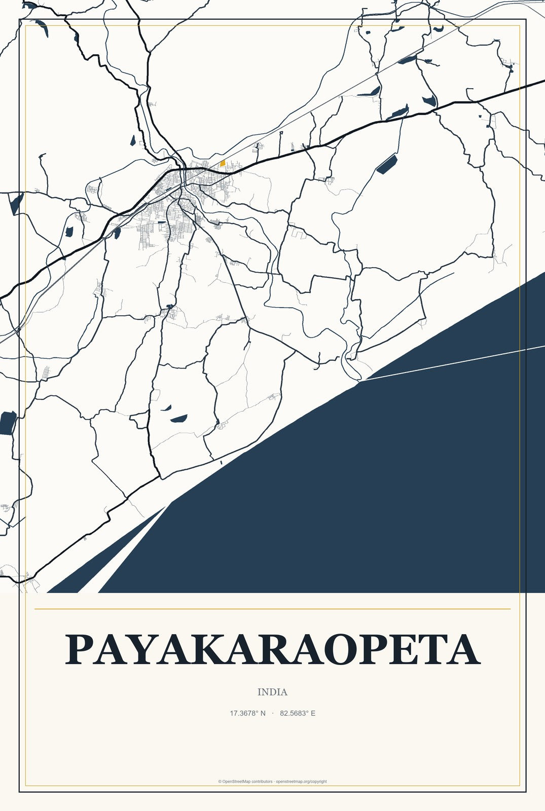 Payakaraopeta, India City Map Aluminum Sign in Citrine Modern style