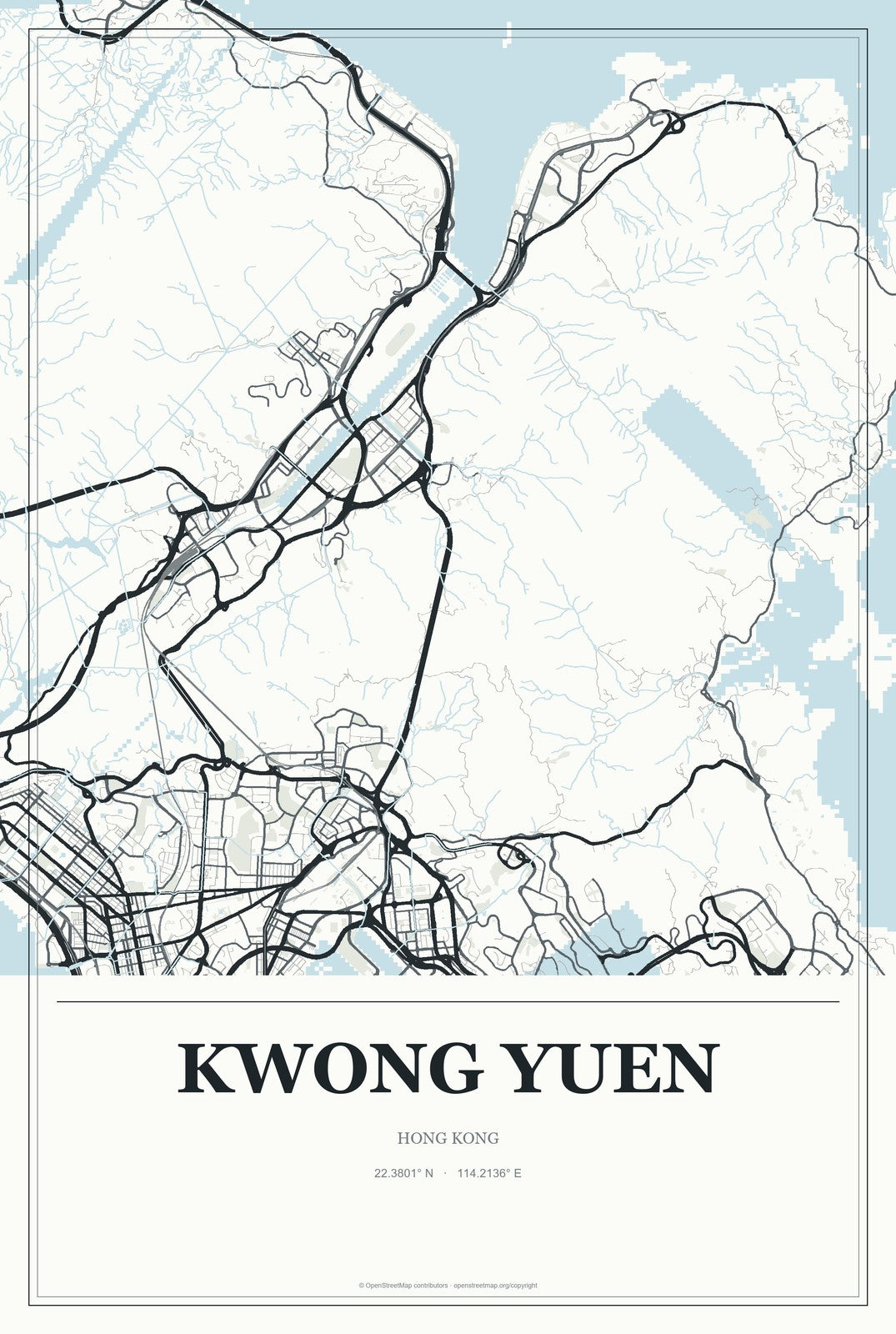 Kwong Yuen, Hong Kong City Map Aluminum Sign in Gallery Air style